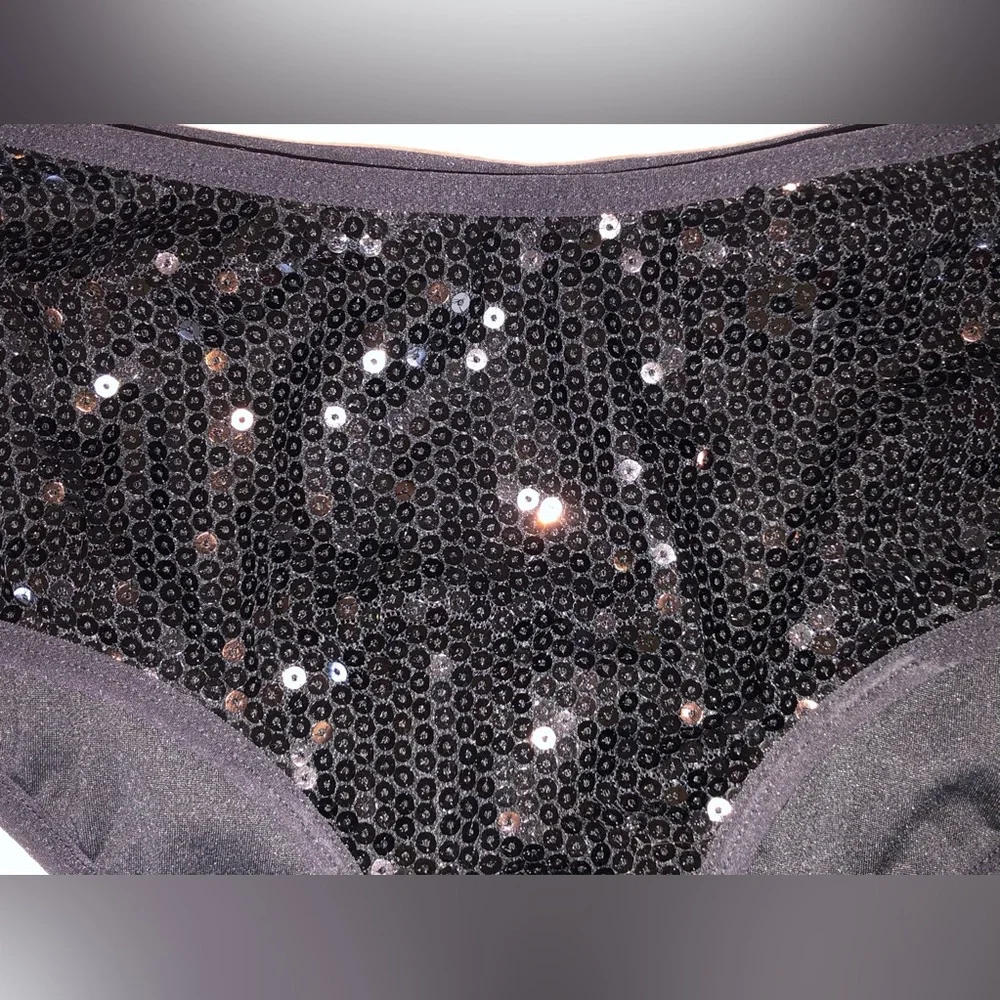 New Black Sequin Dance Bikini Bottoms - S